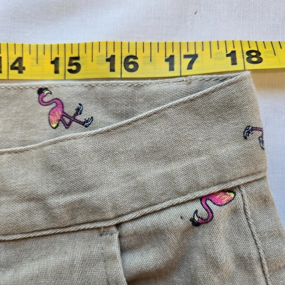 Flamingo‎ Shorts Mens 36 Khaki Stretch Twill Tropical Surf Flamingo Preppy Beach